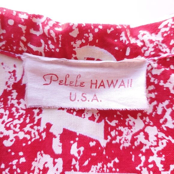 Vintage Hawaiian Shirt Mens M Red Pelele Hawaii Oahu Kauai Maui Palm Tree Button - Picture 2 of 11